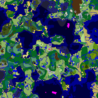 Predicted biome map of Java 1.18 seed 5448540411203513153 around estimated spawn