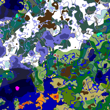 Predicted biome map of Java 1.18 seed -4625275603109063656 around estimated spawn