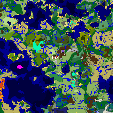 Predicted biome map of Java 1.18 seed 8049771084952106427 around estimated spawn