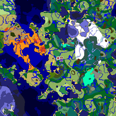 Predicted biome map of Java 1.18 seed 5754552052585816702 around estimated spawn