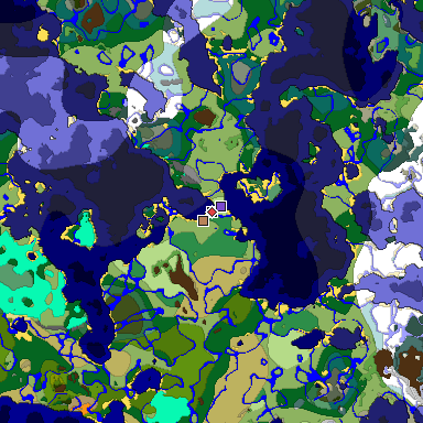 Predicted biome map of Java 1.18 seed -7960667154412480504 around estimated spawn