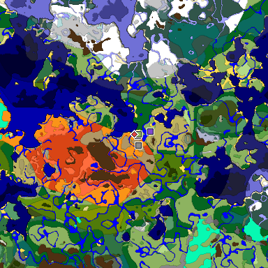 Predicted biome map of Java 1.18 seed -8825341622223864339 around estimated spawn