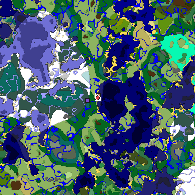 Predicted biome map of Java 1.18 seed -5586924810524593361 around estimated spawn