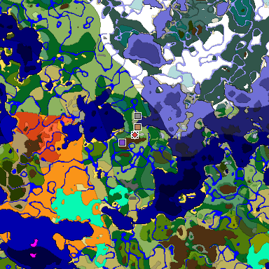 Predicted biome map of Java 1.18 seed 93926234395819431 around estimated spawn