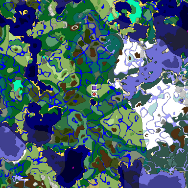 Predicted biome map of Java 1.18 seed -3724724209881585509 around estimated spawn