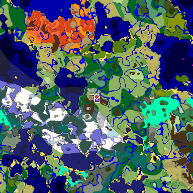 Predicted biome map of Java 1.18 seed 2838376937445973879 around estimated spawn