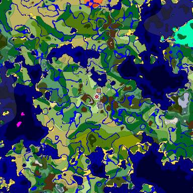 Predicted biome map of Java 1.18 seed -4624983003247034264 around estimated spawn