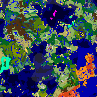 Predicted biome map of Java 1.18 seed 3014248973319560513 around estimated spawn