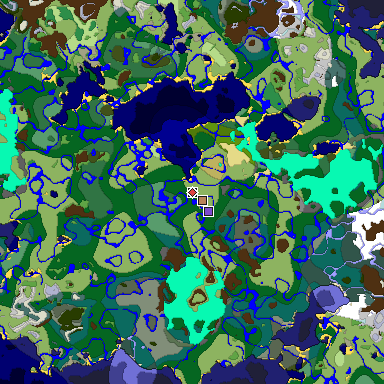 Predicted biome map of Java 1.18 seed 698219079660203025 around estimated spawn