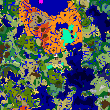Predicted biome map of Java 1.18 seed 5245684969065885708 around estimated spawn