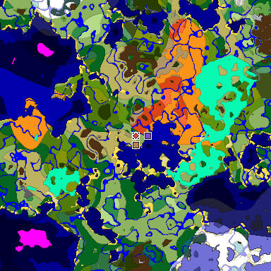 Predicted biome map of Java 1.18 seed 8018153461111316730 around estimated spawn