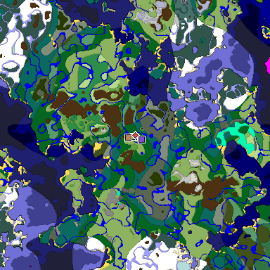 Predicted biome map of Java 1.18 seed 6748780524187919531 around estimated spawn
