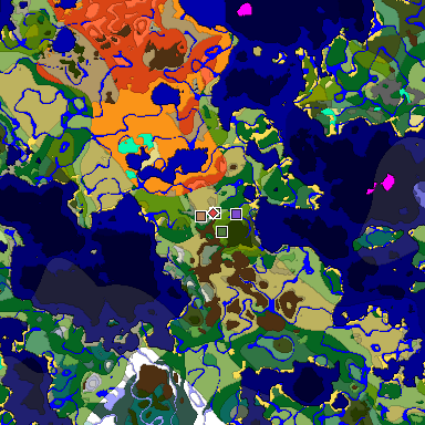 Predicted biome map of Java 1.18 seed 296137795033387544 around estimated spawn