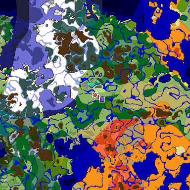 Predicted biome map of Java 1.18 seed 3113426045649970881 around estimated spawn