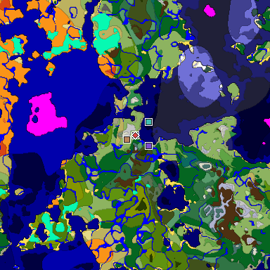 Predicted biome map of Java 1.18 seed 7156367024093025171 around estimated spawn