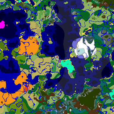 Predicted biome map of Java 1.18 seed 3132861246449431416 around estimated spawn