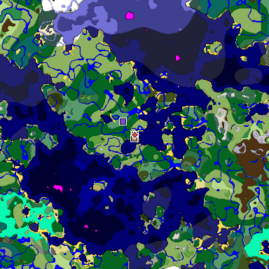 Predicted biome map of Java 1.18 seed 8441285328445372896 around estimated spawn