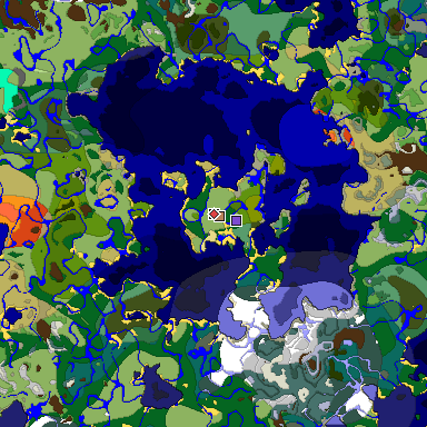 Predicted biome map of Java 1.18 seed 4760419251932296698 around estimated spawn
