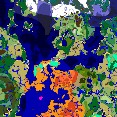 Predicted biome map of Java 1.18 seed 4179500096459634324 around estimated spawn