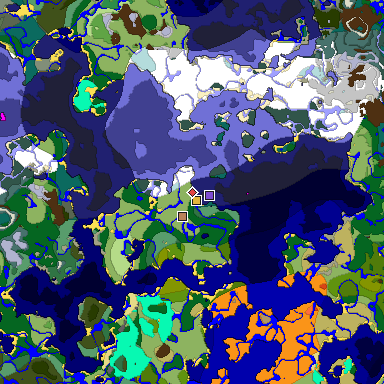 Predicted biome map of Java 1.18 seed -1672820154704713349 around estimated spawn