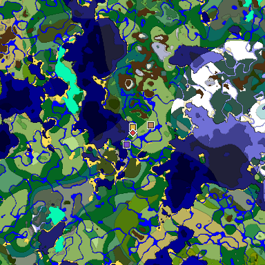 Predicted biome map of Java 1.18 seed 4560169833255157623 around estimated spawn
