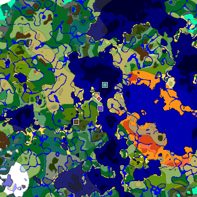 Predicted biome map of Java 1.18 seed -3412937056680023817 around estimated spawn