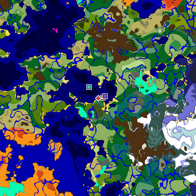 Predicted biome map of Java 1.18 seed 5760348481056224544 around estimated spawn