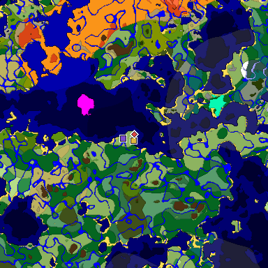 Predicted biome map of Java 1.18 seed -4074125222383257244 around estimated spawn
