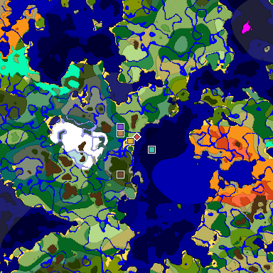 Predicted biome map of Java 1.18 seed 8756344629451122779 around estimated spawn