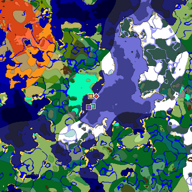 Predicted biome map of Java 1.18 seed 486030809790827923 around estimated spawn