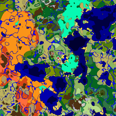 Predicted biome map of Java 1.18 seed -6986687007458505926 around estimated spawn