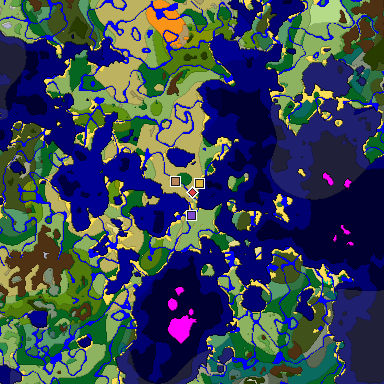 Predicted biome map of Java 1.18 seed 5679355753566083588 around estimated spawn
