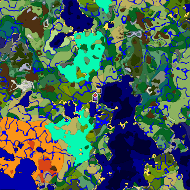 Predicted biome map of Java 1.18 seed -5170702864964856403 around estimated spawn