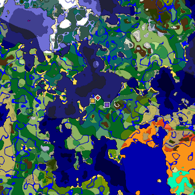 Predicted biome map of Java 1.18 seed -3752517750536464384 around estimated spawn