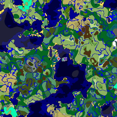 Predicted biome map of Java 1.18 seed -7170025277962000223 around estimated spawn