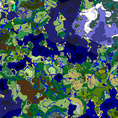 Predicted biome map of Java 1.18 seed 7966426982876030721 around estimated spawn