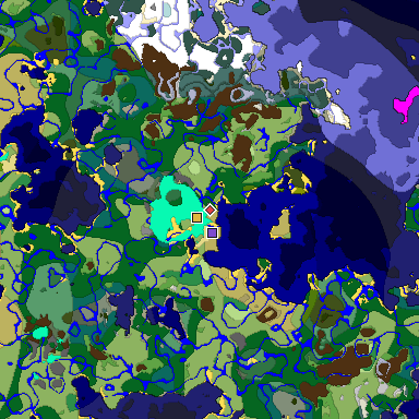 Predicted biome map of Java 1.18 seed -2543873243412423303 around estimated spawn