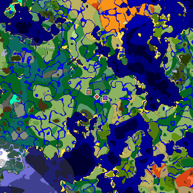 Predicted biome map of Java 1.18 seed 2735127716067374168 around estimated spawn