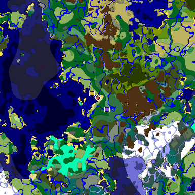 Predicted biome map of Java 1.18 seed 6263677433955688549 around estimated spawn