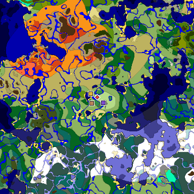 Predicted biome map of Java 1.18 seed -2592797431239979142 around estimated spawn