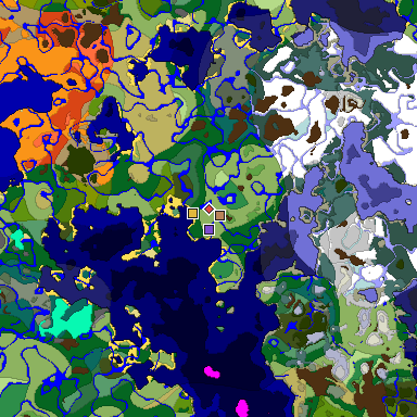 Predicted biome map of Java 1.18 seed -1779326241079544457 around estimated spawn