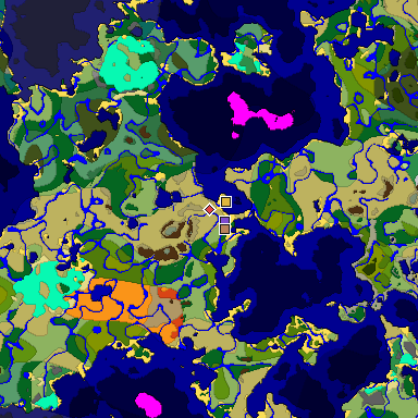 Predicted biome map of Java 1.18 seed 1800474202376394299 around estimated spawn