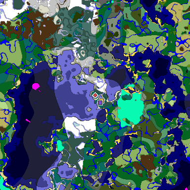 Predicted biome map of Java 1.18 seed -495794515005000895 around estimated spawn