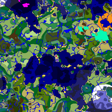 Predicted biome map of Java 1.18 seed -5905481186839188703 around estimated spawn