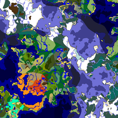 Predicted biome map of Java 1.18 seed 3492866694313796997 around estimated spawn