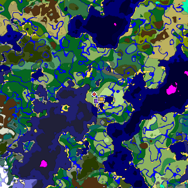 Predicted biome map of Java 1.18 seed -7039167928101516190 around estimated spawn