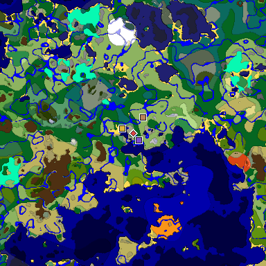 Predicted biome map of Java 1.18 seed -1276619511332831857 around estimated spawn