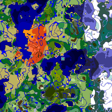 Predicted biome map of Java 1.18 seed -9156562289367843748 around estimated spawn