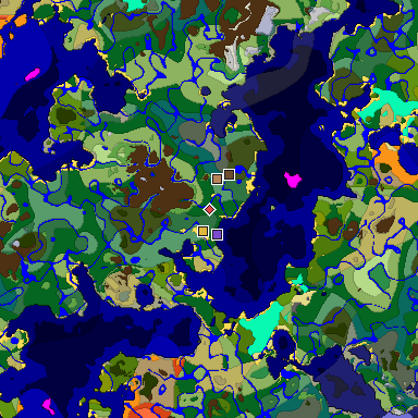 Predicted biome map of Java 1.18 seed 3912164474379240138 around estimated spawn