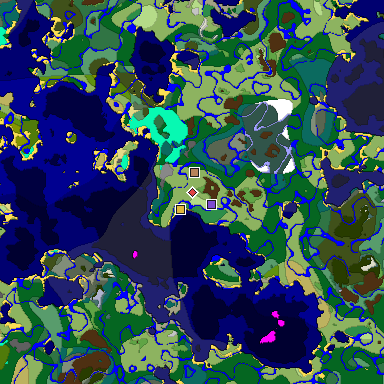Predicted biome map of Java 1.18 seed 122556358536578780 around estimated spawn
